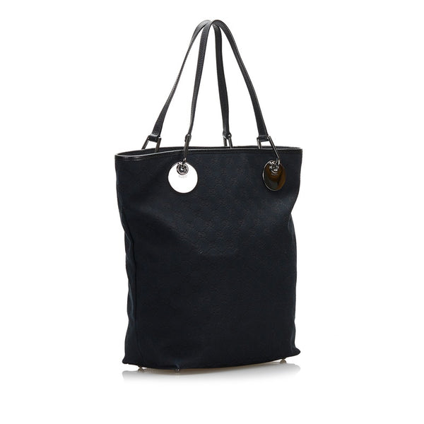 グッチ GGキャンバス トートバッグ 120836 ブラック キャンバス レザー レディース GUCCI 【中古】