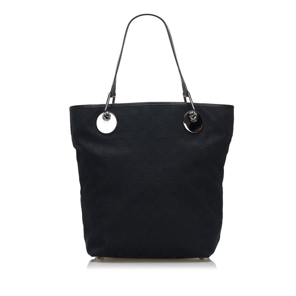 グッチ GGキャンバス トートバッグ 120836 ブラック キャンバス レザー レディース GUCCI 【中古】