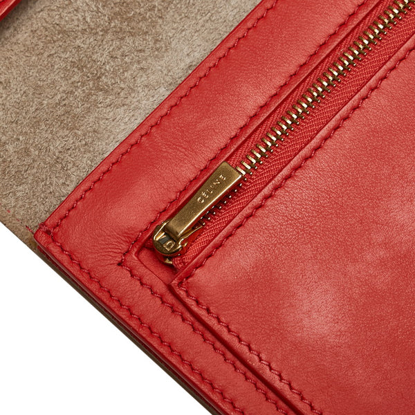 セリーヌ ラージ ストラップ ウォレット 長財布 ベージュ オレンジ レザー レディース CELINE 【中古】