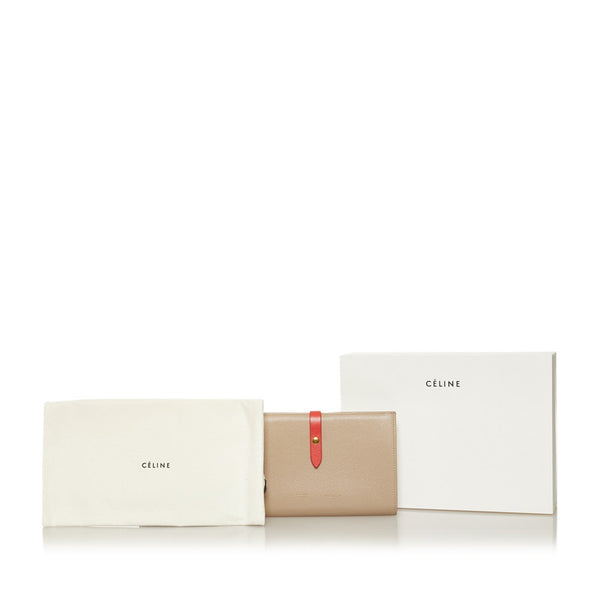セリーヌ ラージ ストラップ ウォレット 長財布 ベージュ オレンジ レザー レディース CELINE 【中古】