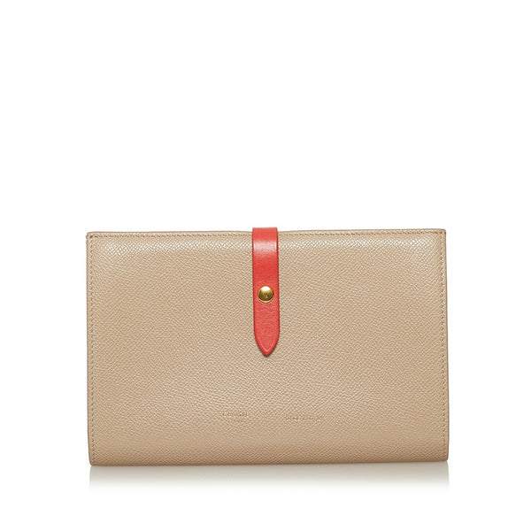 セリーヌ ラージ ストラップ ウォレット 長財布 ベージュ オレンジ レザー レディース CELINE 【中古】