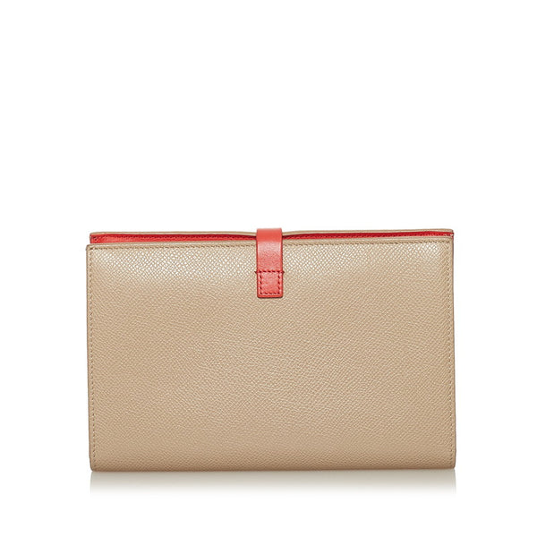 セリーヌ ラージ ストラップ ウォレット 長財布 ベージュ オレンジ レザー レディース CELINE 【中古】