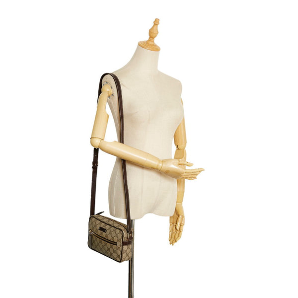 グッチ GGスプリーム 斜め掛け ショルダーバッグ 201447 ベージュ ブラウン PVC レザー レディース GUCCI 【中古】