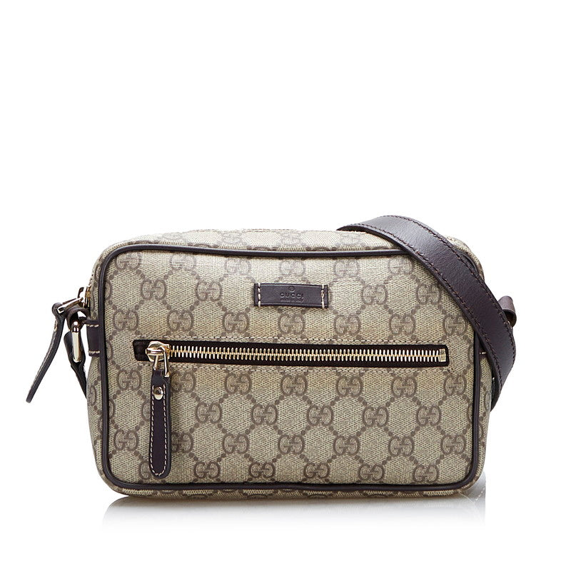 グッチ GGスプリーム 斜め掛け ショルダーバッグ 201447 ベージュ ブラウン PVC レザー レディース GUCCI 【中古】