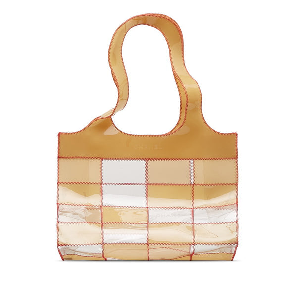 シャネル クリアバッグ トートバッグ ワンショルダーバッグ ベージュ レッド クリア ビニール レディース CHANEL 【中古】