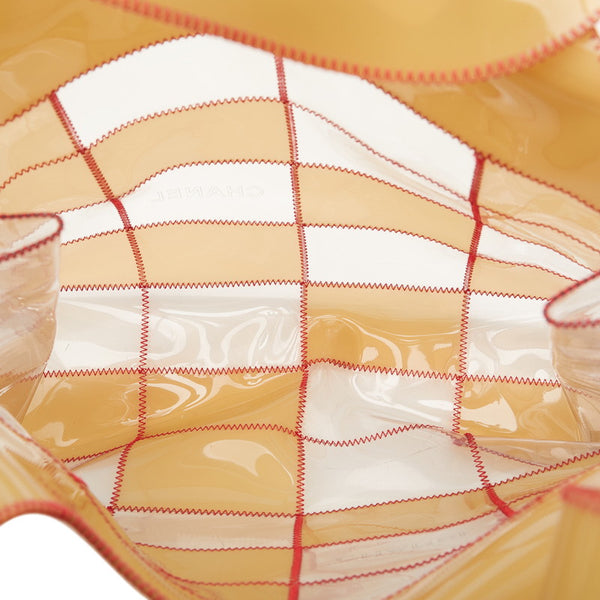 シャネル クリアバッグ トートバッグ ワンショルダーバッグ ベージュ レッド クリア ビニール レディース CHANEL 【中古】