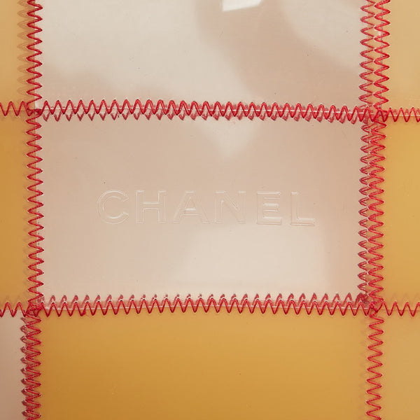 シャネル クリアバッグ トートバッグ ワンショルダーバッグ ベージュ レッド クリア ビニール レディース CHANEL 【中古】
