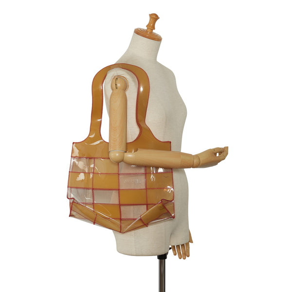 シャネル クリアバッグ トートバッグ ワンショルダーバッグ ベージュ レッド クリア ビニール レディース CHANEL 【中古】