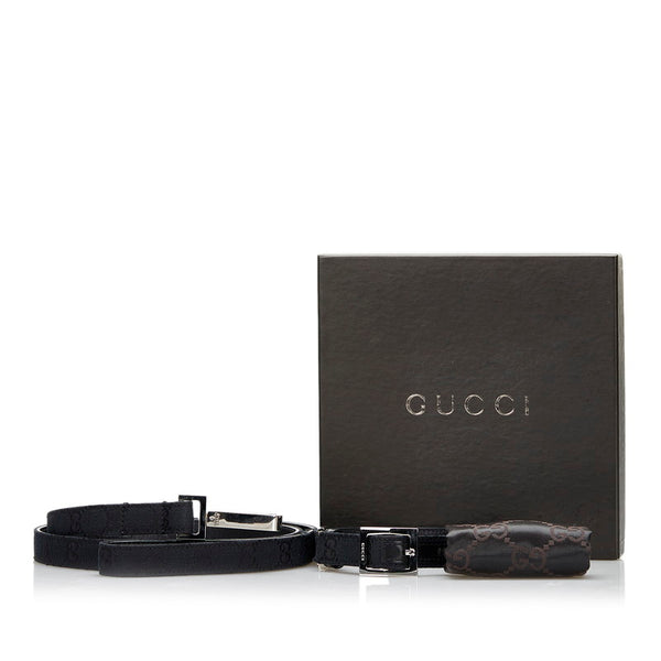 グッチ GGキャンバス ドッグ リード 首輪セット 小～中型犬 ブラック キャンバス レザー ユニセックス GUCCI 【中古】