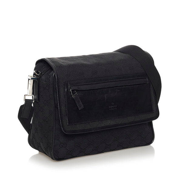 グッチ GGキャンバス 斜め掛け ショルダーバッグ 28562 ブラック キャンバス レザー レディース GUCCI 【中古】