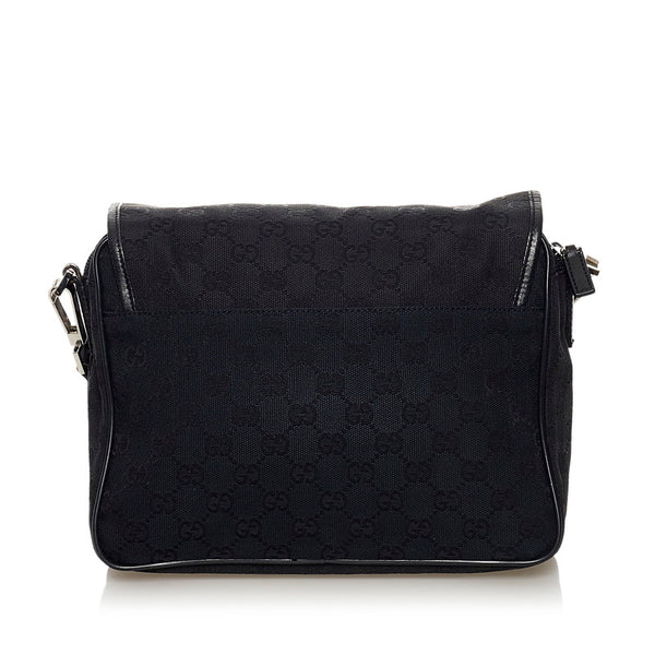 グッチ GGキャンバス 斜め掛け ショルダーバッグ 28562 ブラック キャンバス レザー レディース GUCCI 【中古】