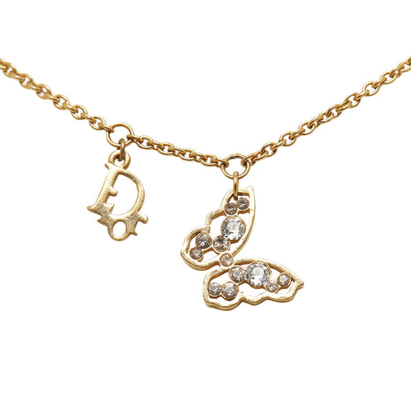 ディオール バタフライ ラインストーン ネックレス ゴールド メッキ レディース Dior 【中古】