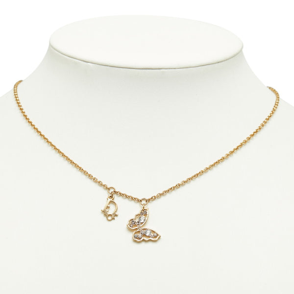 ディオール バタフライ ラインストーン ネックレス ゴールド メッキ レディース Dior 【中古】
