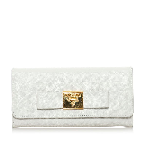 プラダ サフィアーノ  リボン 長財布 ホワイト レザー レディース PRADA 【中古】