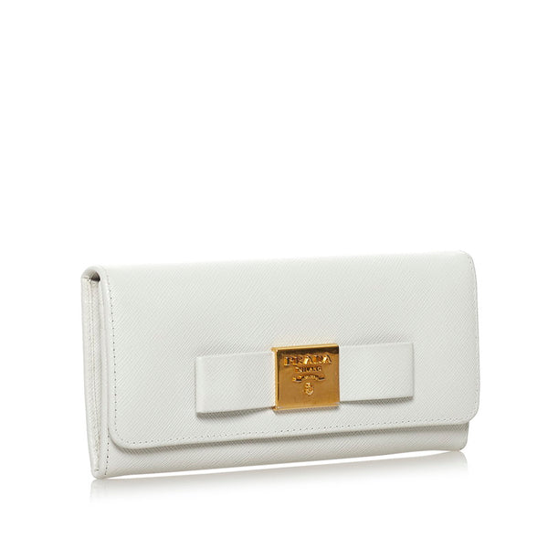 プラダ サフィアーノ  リボン 長財布 ホワイト レザー レディース PRADA 【中古】