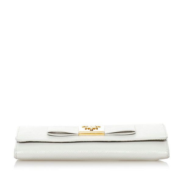 プラダ サフィアーノ  リボン 長財布 ホワイト レザー レディース PRADA 【中古】