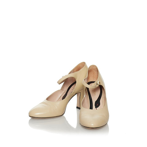 グッチ メリージェーン パンプス 446750 ベージュ レザー レディース GUCCI 【中古】