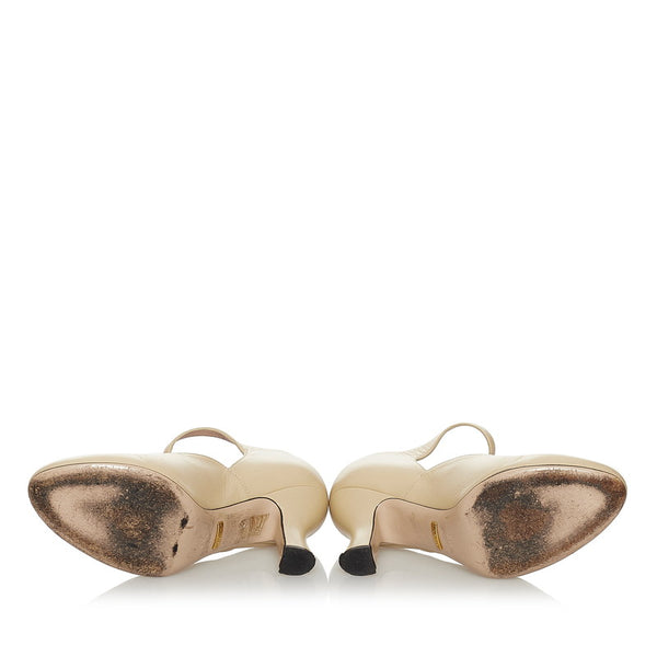 グッチ メリージェーン パンプス 446750 ベージュ レザー レディース GUCCI 【中古】