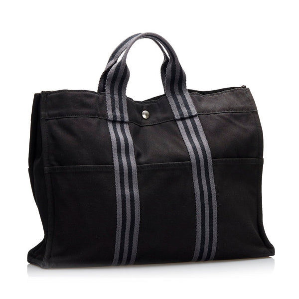 エルメス フールトゥMM ハンドバッグ トートバッグ ブラック キャンバス レディース HERMES 【中古】