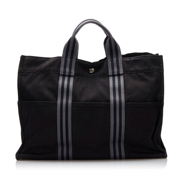 エルメス フールトゥMM ハンドバッグ トートバッグ ブラック キャンバス レディース HERMES 【中古】