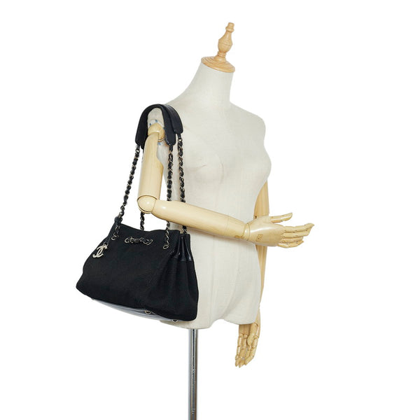 シャネル Vステッチ　 ココチャーム トートバッグ ショルダーバッグ ブラック シルバー キャンバス レザー レディース CHANEL 【中古】