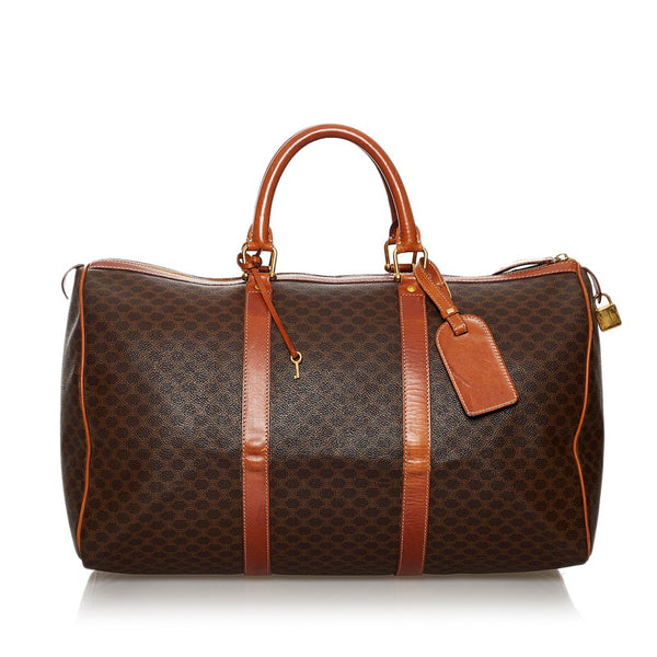 セリーヌ マカダム ボストンバッグ ブラウン PVC レザー レディース CELINE 【中古】