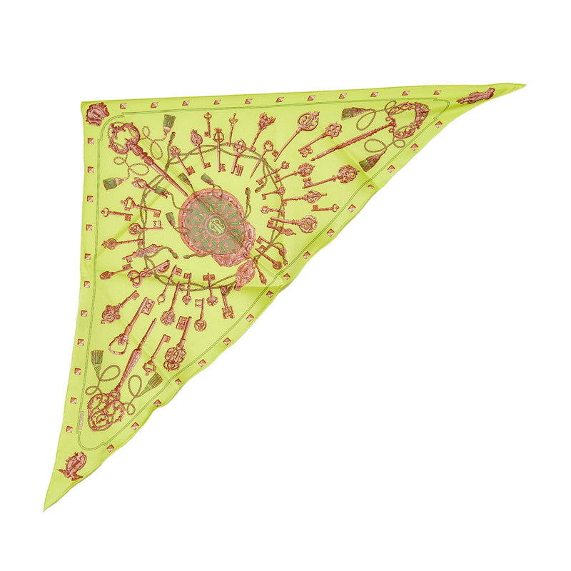 エルメス ポワントゥ 鍵 三角 スカーフ イエロー マルチカラー シルク レディース HERMES 【中古】