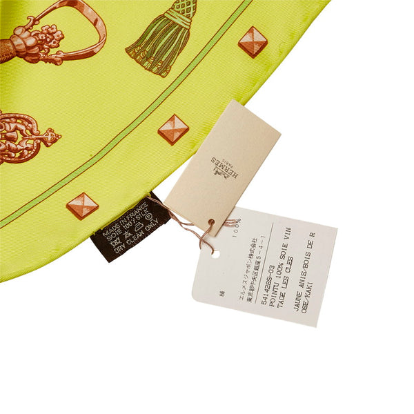 エルメス ポワントゥ 鍵 三角 スカーフ イエロー マルチカラー シルク レディース HERMES 【中古】