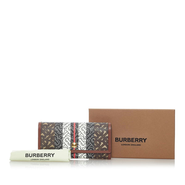 バーバリー TBモノグラム 長財布 ブラウン ブラック ホワイト PVC レザー メンズ BURBERRY 【中古】