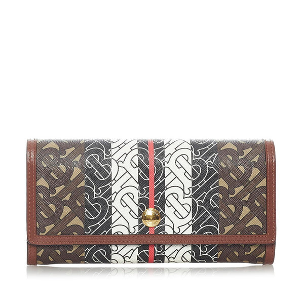 バーバリー TBモノグラム 長財布 ブラウン ブラック ホワイト PVC レザー メンズ BURBERRY 【中古】