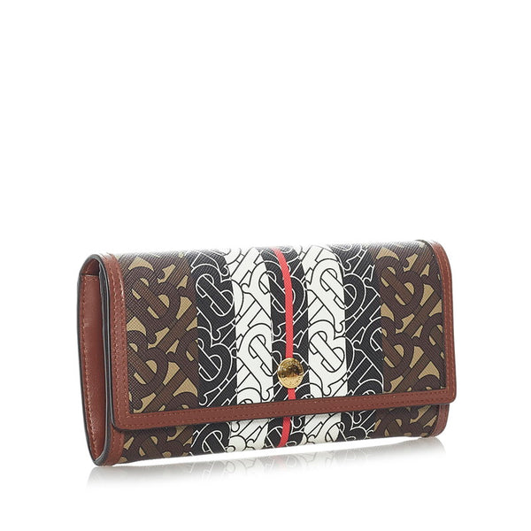 バーバリー TBモノグラム 長財布 ブラウン ブラック ホワイト PVC レザー メンズ BURBERRY 【中古】