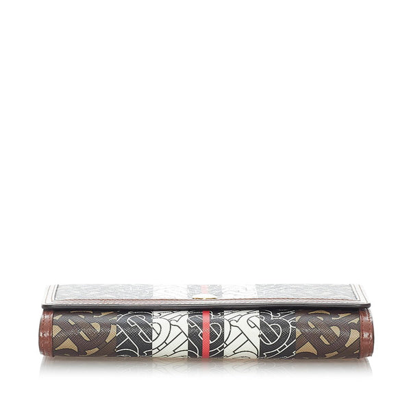 バーバリー TBモノグラム 長財布 ブラウン ブラック ホワイト PVC レザー メンズ BURBERRY 【中古】