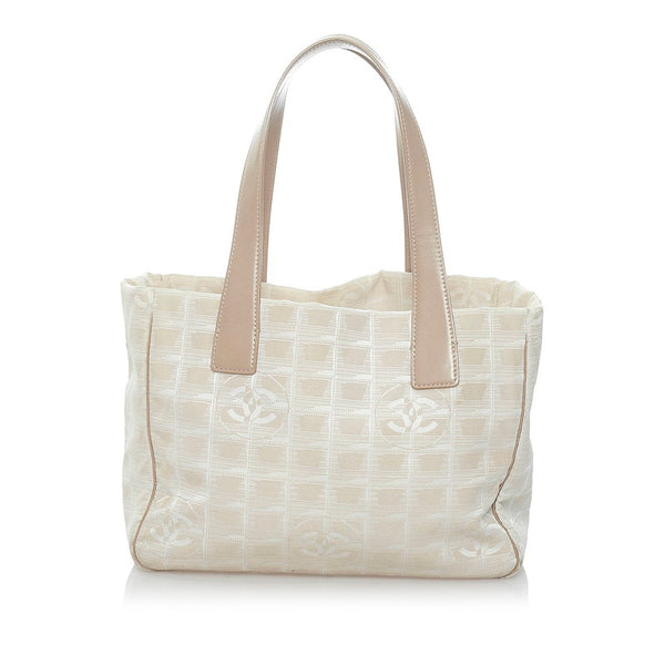 シャネル ニュートラベルライン トートバッグ ベージュ キャンバス レザー レディース CHANEL 【中古】