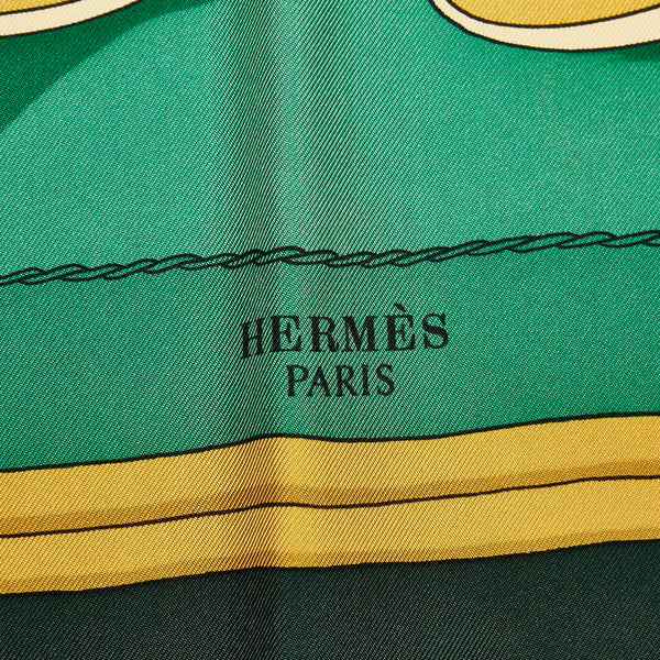 エルメス カレ90 馬車柄 写真 フォト ハット スカーフ グリーン ブラウン マルチカラー シルク レディース HERMES 【中古】