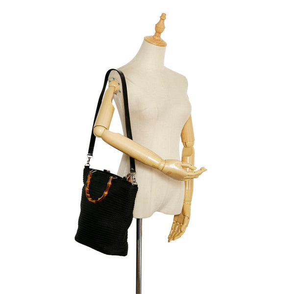 グッチ バンブー ハンドバッグ ショルダーバッグ 2WAY 002 1998 ブラック キャンバス レディース GUCCI 【中古】