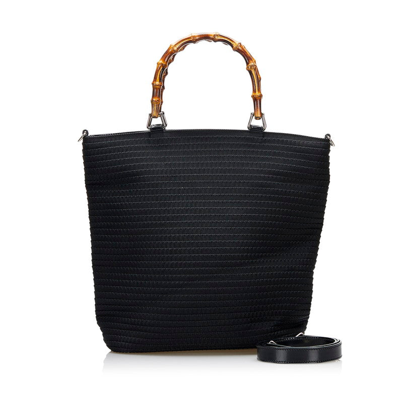 グッチ バンブー ハンドバッグ ショルダーバッグ 2WAY 002 1998 ブラック キャンバス レディース GUCCI 【中古】