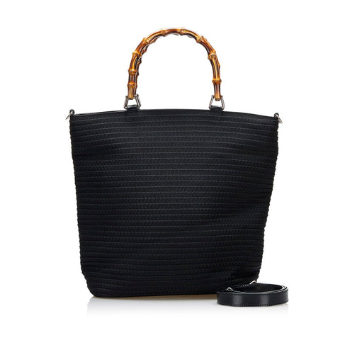 グッチ バンブー ハンドバッグ ショルダーバッグ 2WAY 002 1998 ブラック キャンバス レディース GUCCI 【中古】