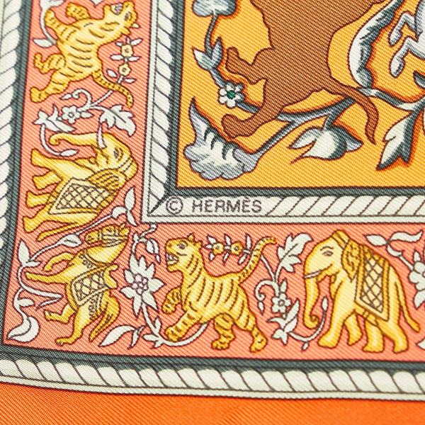 エルメス CHASSE EN INDE インドの狩猟 スカーフ オレンジ シルク レディース HERMES 【中古】