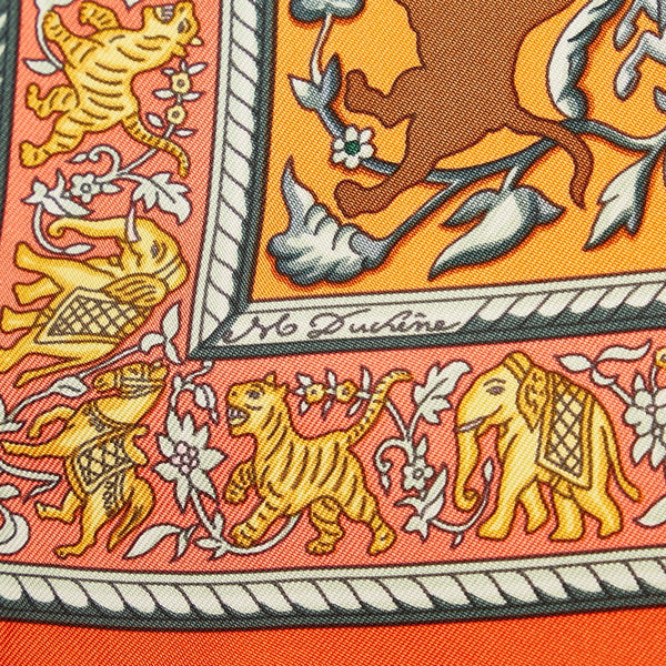 エルメス CHASSE EN INDE インドの狩猟 スカーフ オレンジ シルク レディース HERMES 【中古】