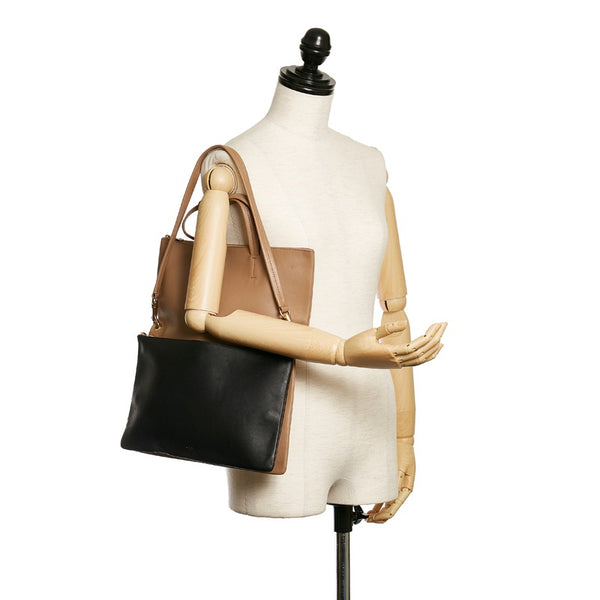 セリーヌ 折りたたみ式 カバ ベージュ ブラック レザー ハンドバッグ ショルダーバッグ２WAY レディース CELINE 【中古】