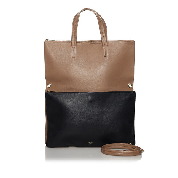 セリーヌ 折りたたみ式 カバ ベージュ ブラック レザー ハンドバッグ ショルダーバッグ２WAY レディース CELINE 【中古】