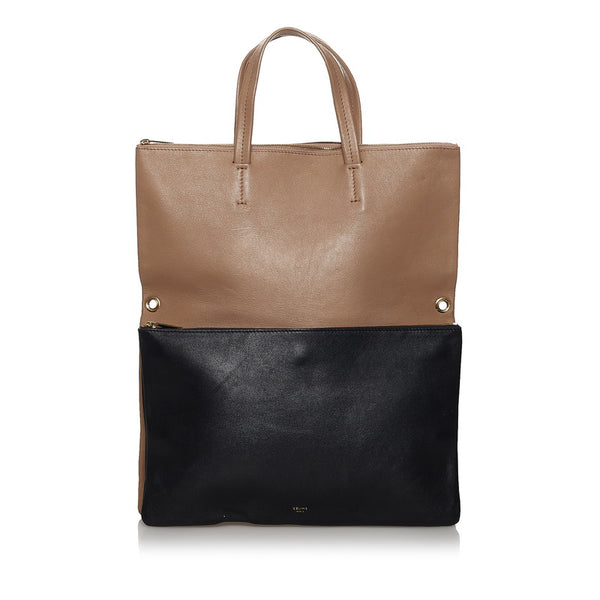 セリーヌ 折りたたみ式 カバ ベージュ ブラック レザー ハンドバッグ ショルダーバッグ２WAY レディース CELINE 【中古】