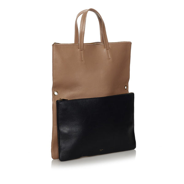 セリーヌ 折りたたみ式 カバ ベージュ ブラック レザー ハンドバッグ ショルダーバッグ２WAY レディース CELINE 【中古】