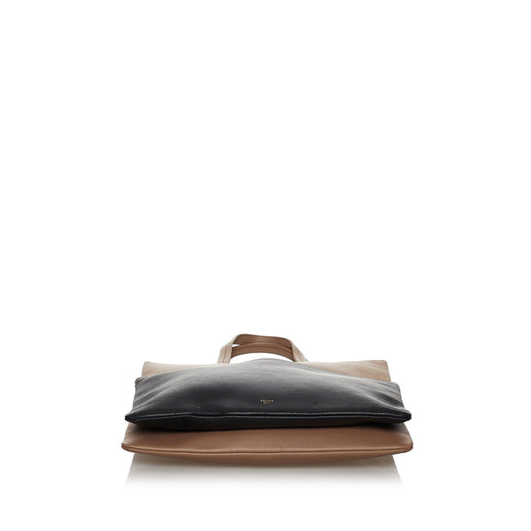 セリーヌ 折りたたみ式 カバ ベージュ ブラック レザー ハンドバッグ ショルダーバッグ２WAY レディース CELINE 【中古】