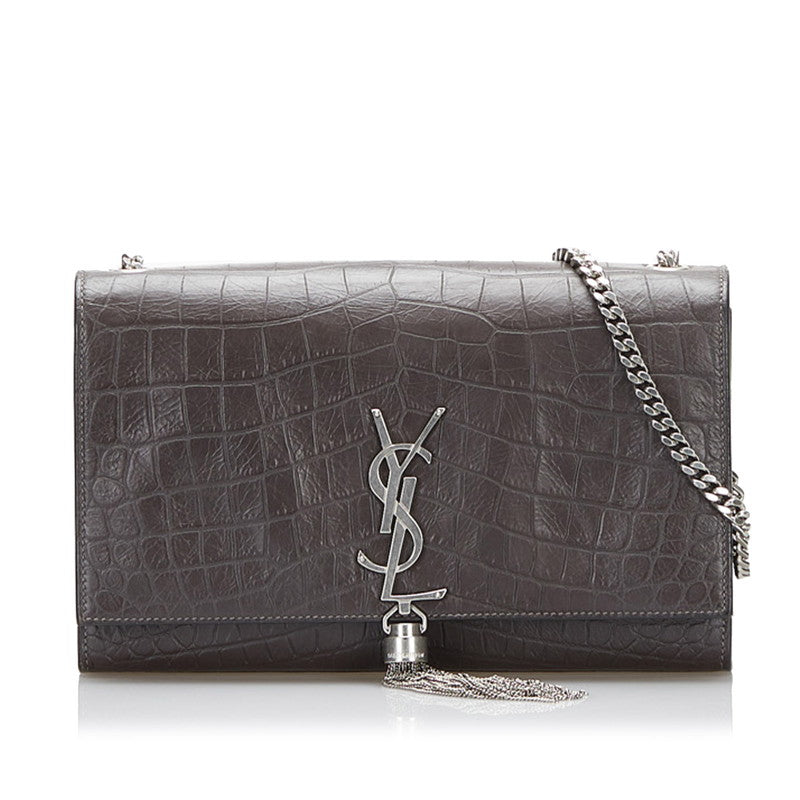 サンローラン ケイト ミディアム 型押し ダブル チェーン ショルダー 354119 ブラウン レザー レディース SAINT LAURENT 【中古】