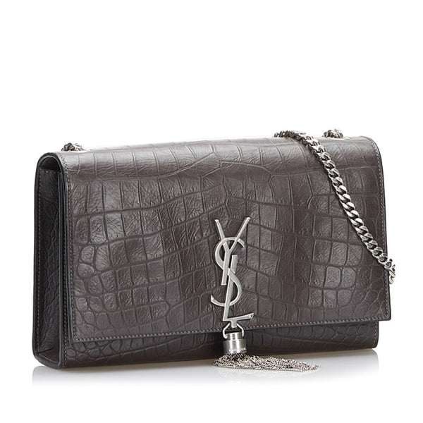 サンローラン ケイト ミディアム 型押し ダブル チェーン ショルダー 354119 ブラウン レザー レディース SAINT LAURENT 【中古】