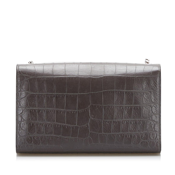 サンローラン ケイト ミディアム 型押し ダブル チェーン ショルダー 354119 ブラウン レザー レディース SAINT LAURENT 【中古】