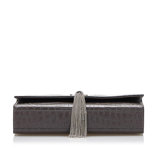 サンローラン ケイト ミディアム 型押し ダブル チェーン ショルダー 354119 ブラウン レザー レディース SAINT LAURENT 【中古】