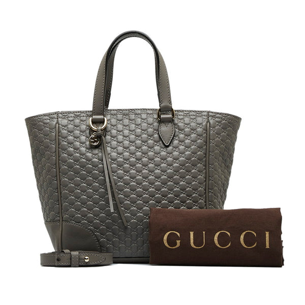 グッチ マイクロシマ ハンドバッグ ショルダーバッグ 2WAY 449241 グレー レザー レディース GUCCI 【中古】