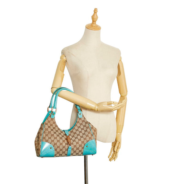 グッチ GGキャンバス ニュージャッキー ワンショルダーバッグ ハンドバッグ 124407 ベージュ ターコイズブルー キャンバス レザー レディース GUCCI 【中古】